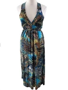 Tropical Print Halter Maxi Dress